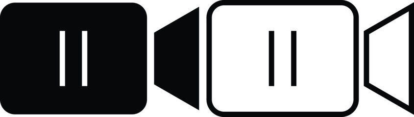 video camera icon with play pause and block symbol. Video Camera Icon Set – Play, Pause, and Block Symbols in Black and Outline Styles. Video streaming symbol with play and pause  
