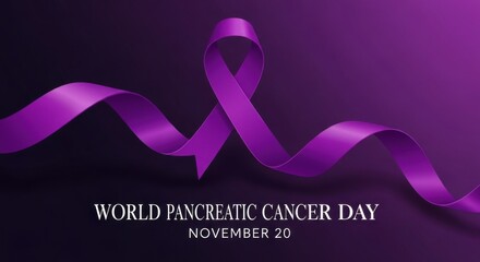 World Pancreatic Cancer Day, November 20. Purple awareness ribbon symbolizing support, hope, and solidarity. Health and awareness campaign concept