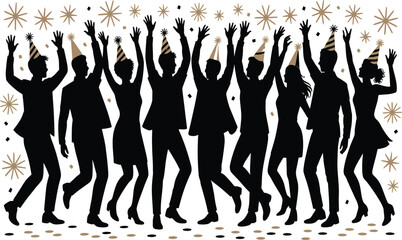 Celebration party people silhouette event new year festive group happy crowd celebration party hats