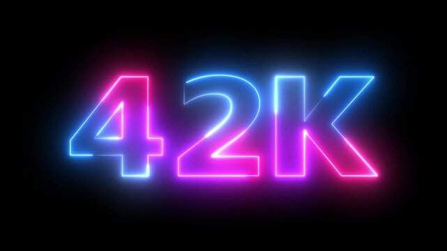 Vibrant Neon Number 42K Animated on Black Background Dynamic Digital Display