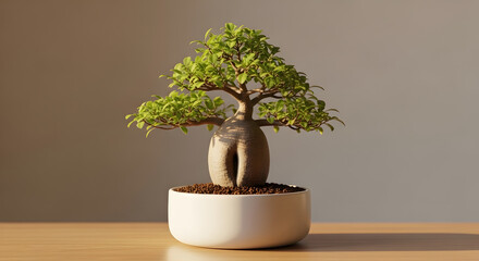 Small Green Bonsai Tree in a White Pot.