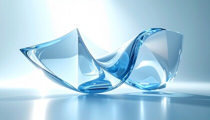 Transparent 3D glass shapes floating in soft light, subtle reflections, cool blue tones, depth of field, futuristic minimalist concept.