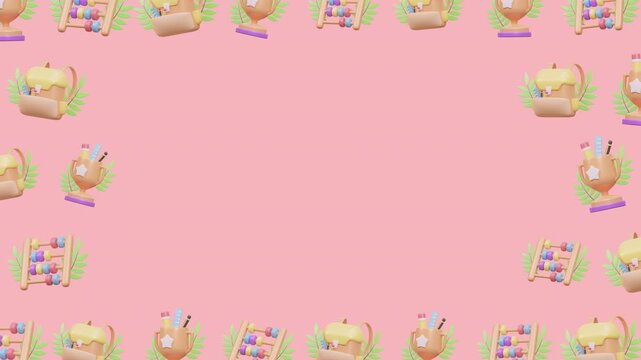 Cute 3D School Objects Border Frame Seamless Loop Animation