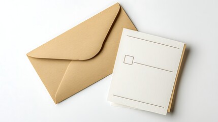 Brown Envelope and White Cards with Lines on White Background Studio Shot