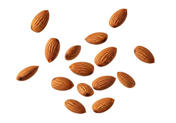 Scattered Fresh Whole Almonds Isolated on White - Healthy, Natural, Raw Nuts for Snack & Ingredient