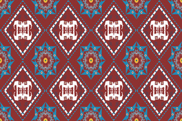 Thai traditional pattern with white elephants and geometric diamond motifs on a rich maroon background, inspired by Thai textile art and cultural elegance.