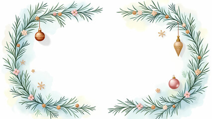 Delicate Watercolor Christmas Pine Frame
