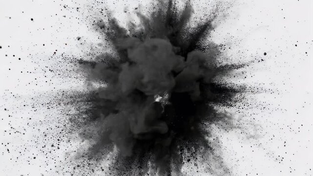 Black powder explosion on white background