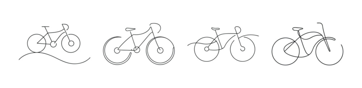 Black and white abstract line art drawing of a bicycle and cyclist in motion