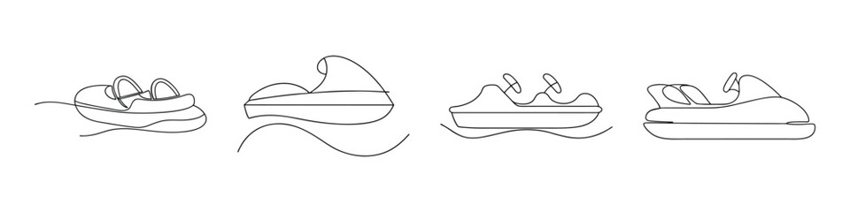 Collection of four detailed sketches of pedal boats and watercraft for aquatic recreation