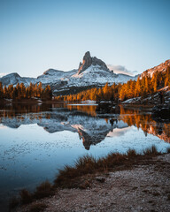 Mountain Lake Federa in the Dolomites during Autumn