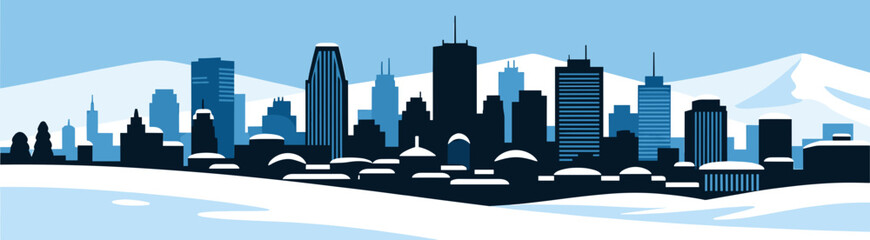 Montreal city skyline in winter silhouette on solid background