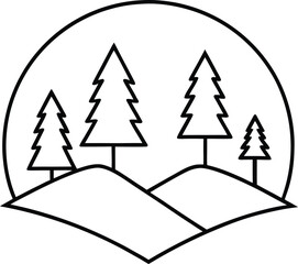 Obraz premium pine forest landscape minimal line composition illustration on transparent background