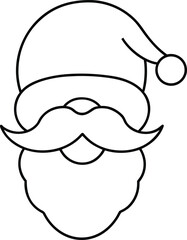 santa beard and mustache single line art illustration on transparent background