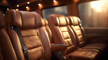 business shuttle interior detail seats and lighting warm tone