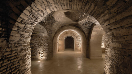 Fototapeta premium cellar, vault, arch, masonry, brick, stone, limestone, mortar, barrel, cork, vintage, fermentation, aroma, humidity, temperature, aging, oak, winery, vineyard, sommelier, decanter, bottle, rack, prese