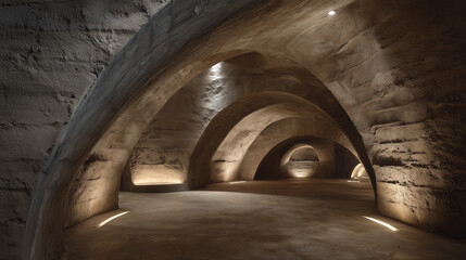 Naklejka premium cellar, vault, arch, masonry, brick, stone, limestone, mortar, barrel, cork, vintage, fermentation, aroma, humidity, temperature, aging, oak, winery, vineyard, sommelier, decanter, bottle, rack, prese