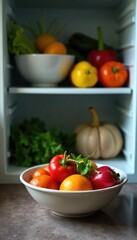 Empty bowl, sparsely stocked refrigerator, wilted vegetables; a poignant visual representation of food insecurity and its link to mental health struggles , emptiness, poverty, societal issue