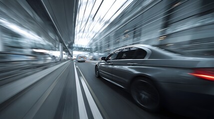 Obraz premium car motion blur at airport departure lane cinematic style