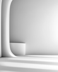 Minimalist abstract white architecture with curved wall and light shadows