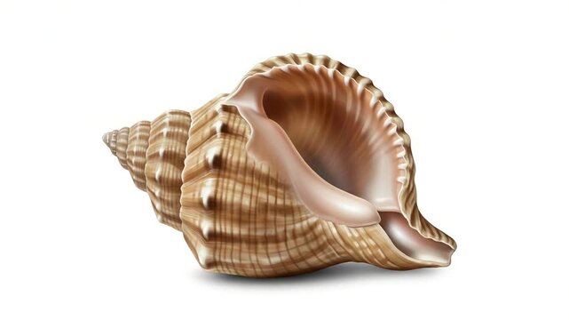 Detailed view of a textured seashell on white background