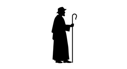 A striking silhouette of a traditional shepherd, wearing a hat and holding a staff, perfectly captures the spiritual essence of biblical narratives and Christmas nativity.