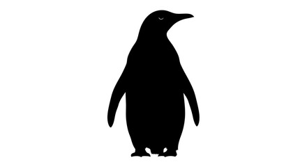 Fototapeta premium A striking black silhouette of a proud penguin, standing gracefully, offers a versatile graphic resource for festive Christmas designs and winter holiday projects.