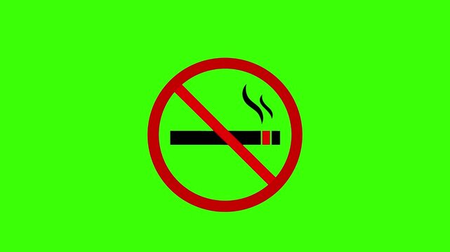 a flat-style vector icon of a black cigarette with smoke crossed out by a red prohibition circle and slash, no background, using only black and red colors.