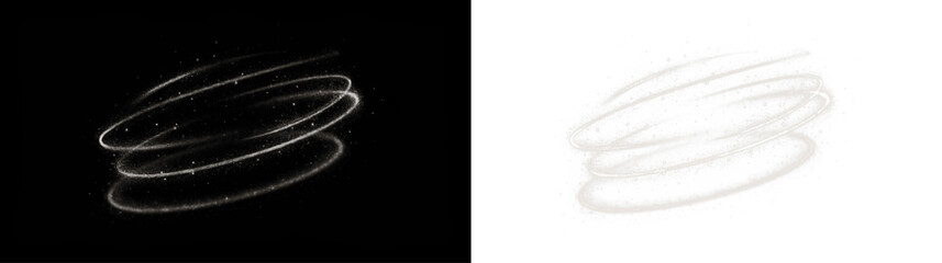 Abstract swirling light trails on contrasting backgrounds, creating a dynamic visual effect, ideal for artistic projects and creative design applications with copy space © Sergey