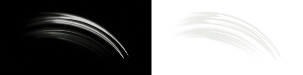 Abstract PNG overlay featuring smooth, flowing brush strokes in black and white, creating a dynamic...