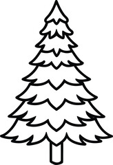 Snow Covered Pine Tree Single Line Illustration on Transparent Background