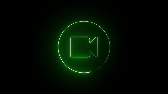 Attractive Green Neon Video Icon Glowing Digital Streaming Animation Icon Loop  Background