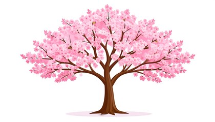 Naklejka premium A lush tree with a vibrant pink blossom crown on a clear white background
