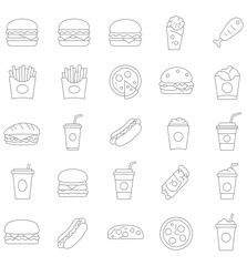 Minimalist Line Art Fast Food Menu with Burger and Drink Icon Set