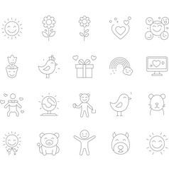 Thin Line Doodle Style Gift Flowers and Other Decorative Elements Collection