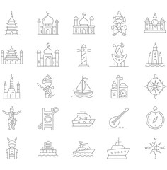Simple Outline Various Place of Worship Building Structure Icon Set