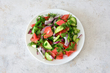 Fresh Summer Salad with Tomatoes, Cucumbers and Red Onion cut out