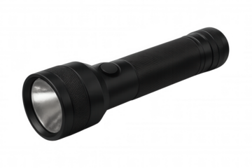 Black portable flashlight lighting way, a battery powered led torch providing bright illumination and safety