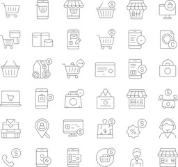 Minimalist Line Art Shopping Icons Set for Online Marketplace and Retail