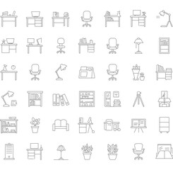Simple Line Style Furniture Decoration Interior Appliance Object Icon Set