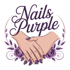 Purple Nail Art with Roses – Elegant Hands and Floral Beauty Branding Illustration
