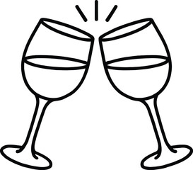Clinking wine glasses outline isolated on white background celebration icon