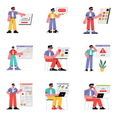Creative professionals working on modern digital interfaces illustrations set 1