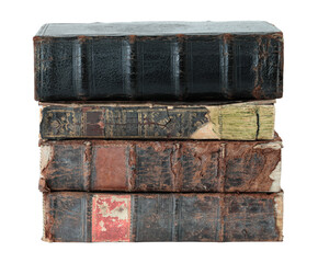 Stack of antique books, isolated on transparent background. THIS IS REAL PHOTO, NOT IS GENERATIVE AI
