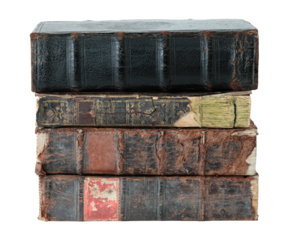 Stack of antique books, isolated on transparent background. THIS IS REAL PHOTO, NOT IS GENERATIVE AI