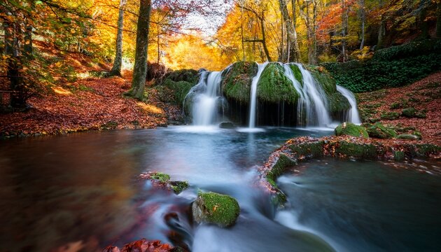 A Small Waterfall In The Forest Autumn Season Seven Lakes Yedigoller National Park Waterfall Bolu City Turkey