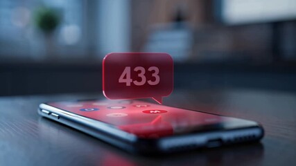 AI generative video showing a smartphone screen with animated notifications rapidly increasing, symbolizing digital communication, social media growth, and technology overload - Powered by Adobe