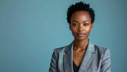 Professional portrait of confident businesswoman studio setting image neutral background frontal view empowerment and leadership