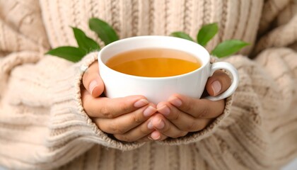 Warm Hands Holding a Cup of Tea, Cozy Comfort