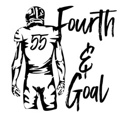 Sketch-style American football player with number 55 in silver and black and bold “Fourth & Goal” lettering. Perfect for sports apparel, team branding, football graphics, fan merchandise